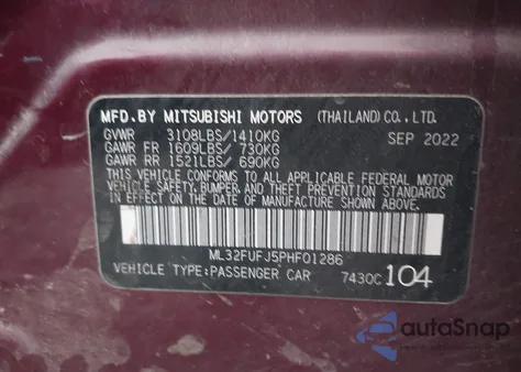 2023 Mitsubishi Mirage G4 Black Edition/Es/Le from USA, damaged, VIN ML32FUFJ5PHF01286